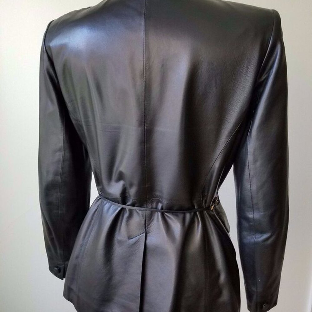 PRADA Vintage WOMAN MILANO BLACK SOFT LEATHER BLAZER JACKET SIZE EU 46 - Picture 5 of 10